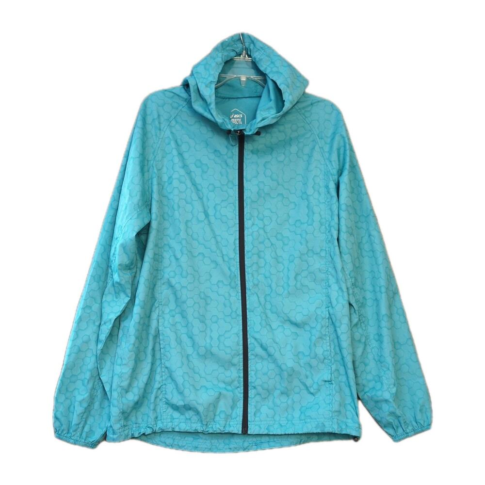 ASICS Women’s Teal Hooded Lightweight Water‑Resistant Running Jacket Size M Full